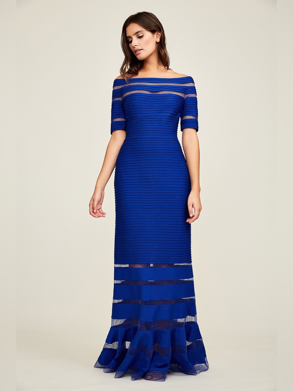 Tadashi Shoji Kelly Pintuck Jersey Banded Gown